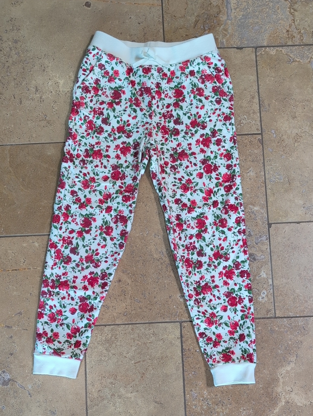Janie and Jack girl joggers. Red and green floral. Size 10.